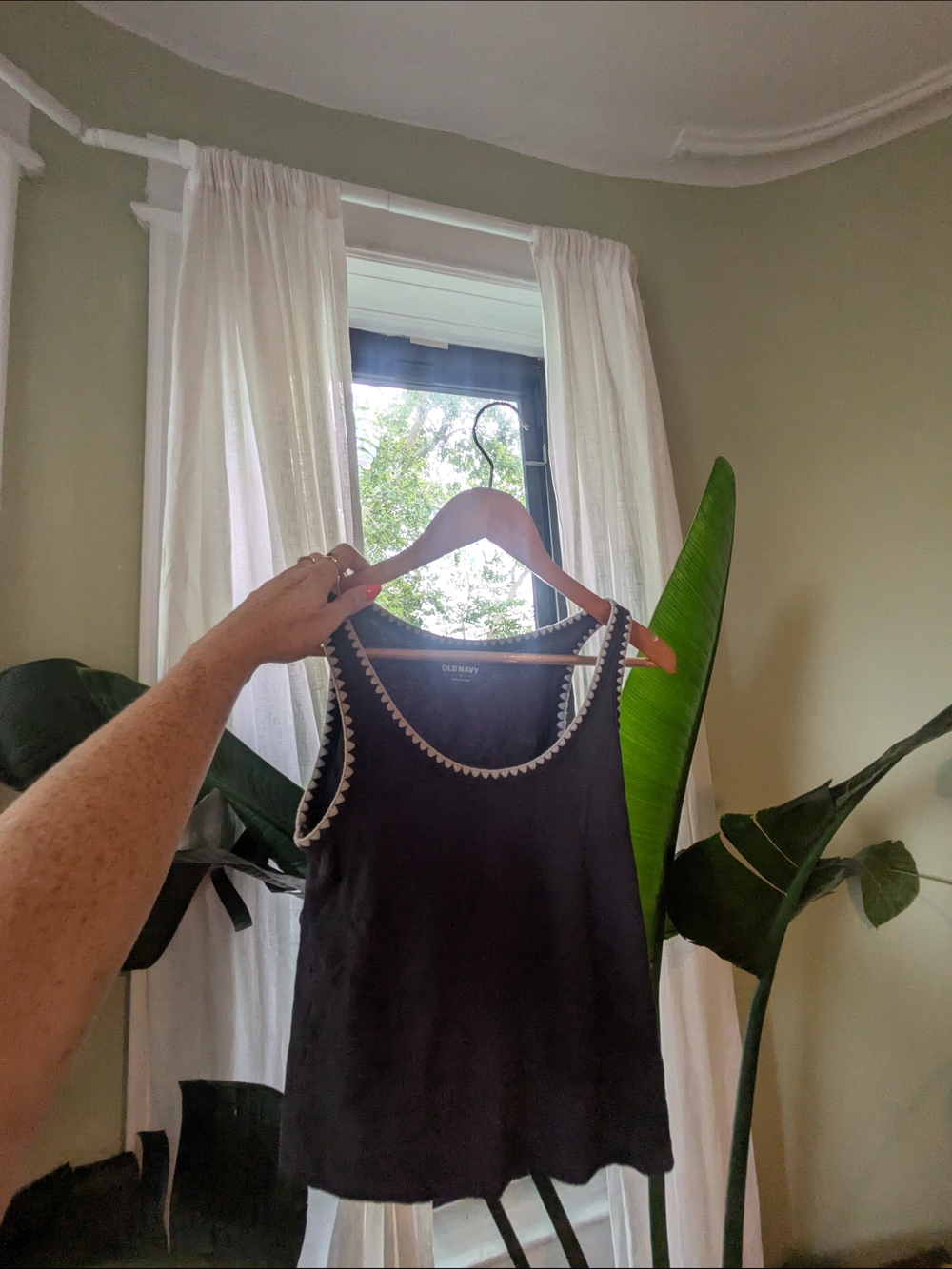 Old Navy Grey Tank Top with White Crochet Trim